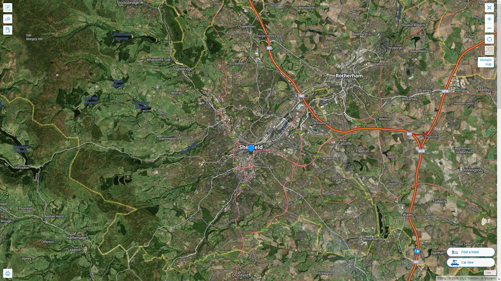 Sheffield Highway and Road Map with Satellite View